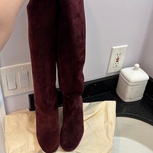 NWOT Salvatore Ferragamo Burgundy Suede Heeled Boots